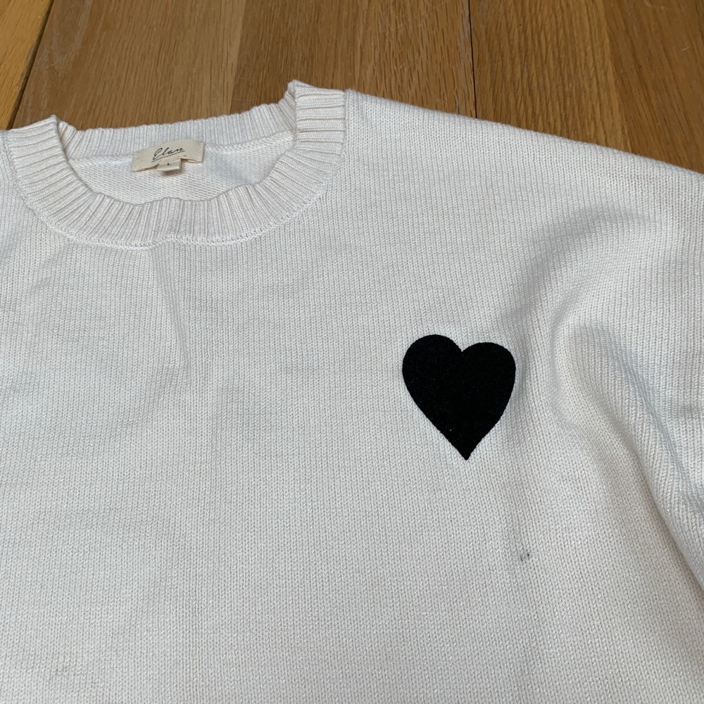 Elan Womens White Heart Patch Lyocell Blend Crewneck Sweater SWP11604 Large - Picture 3 of 9